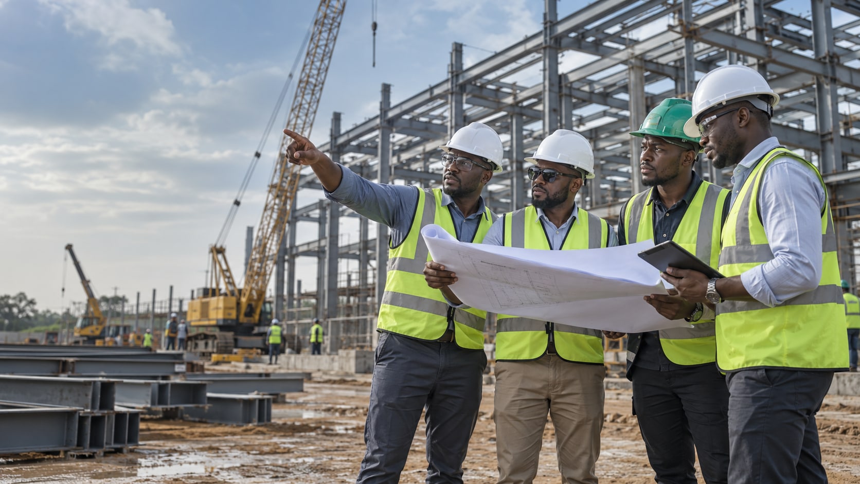 Nigerian engineering professionals coordinating an industrial construction project